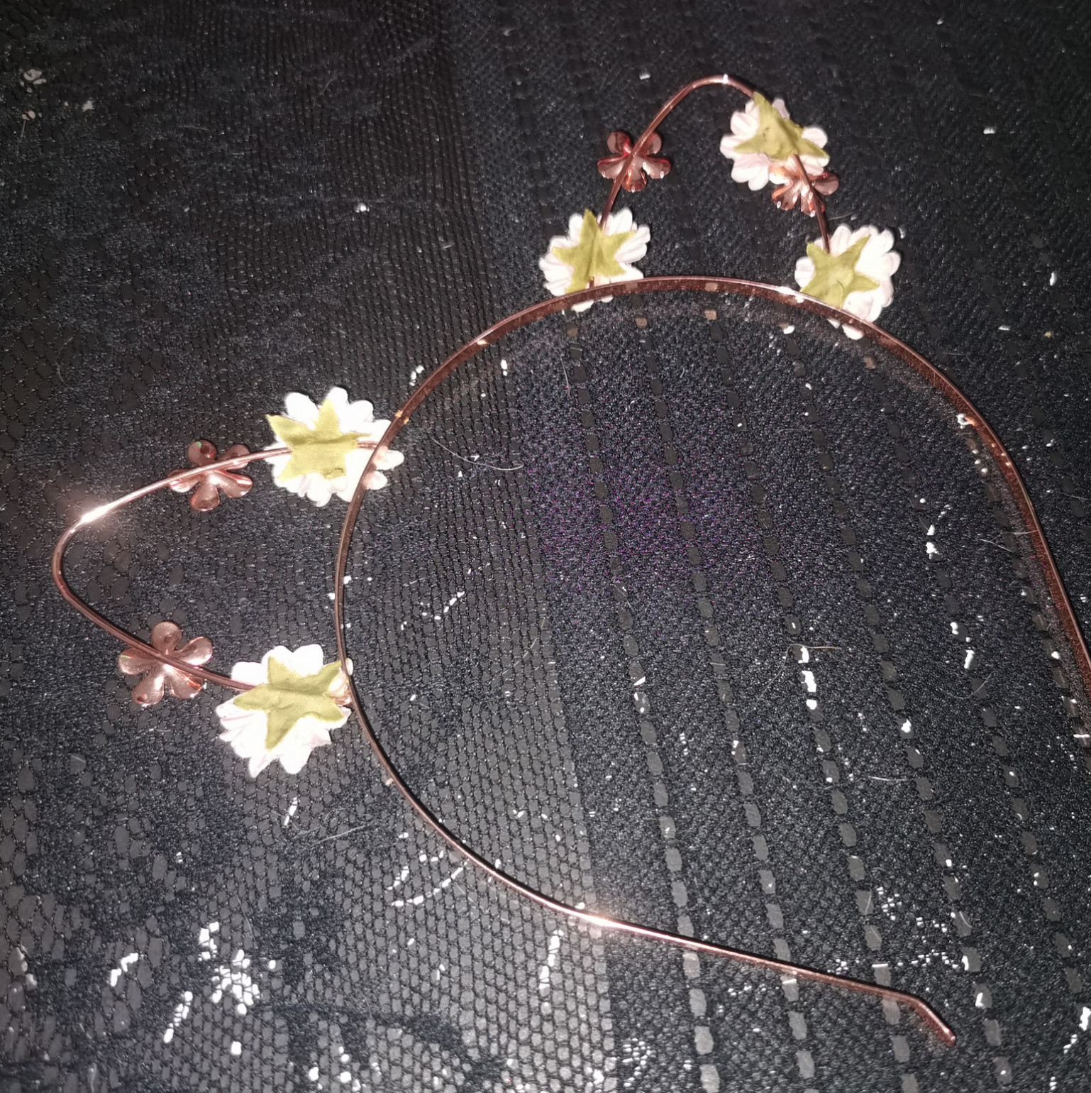 Gold alice band feline ears with pink flowers